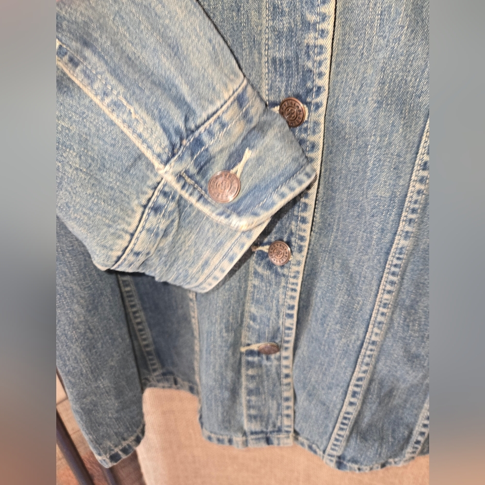Women's Bill Blass Blue Denim Jacket Rhinestone Cross Y2k Size XL - Picture 4 of 12